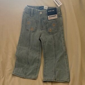 Old Navy Kids Embroidered Wide Leg Jeans - Gray